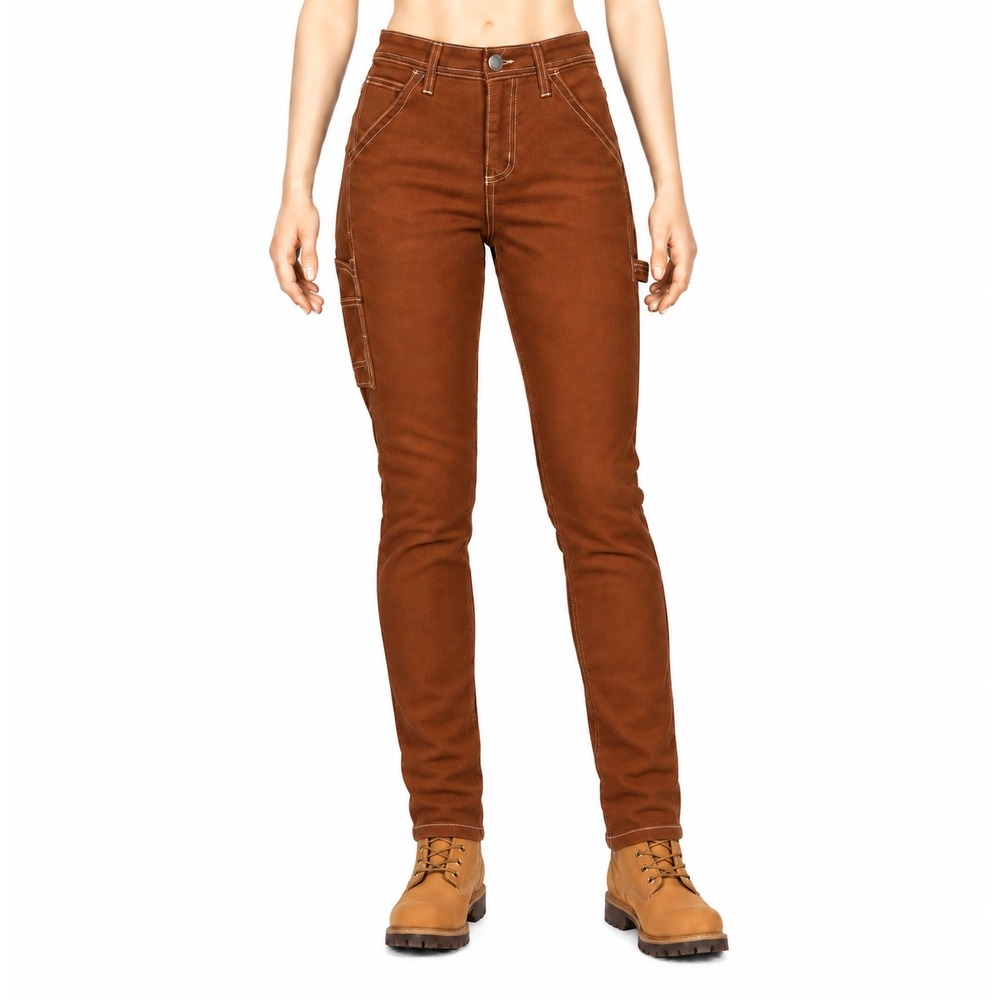 Dickies Girl Rust Brown Carpenter Pants Contrast Stitch Slim Straight Size 5/27